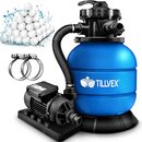 tillvex Sandfilteranlage mit Pumpe Filteranlage Sandfilter Filterkessel Pool Filterpumpe Blau