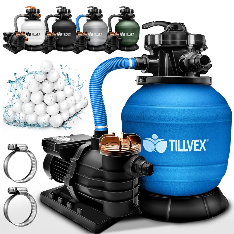 tillvex Sandfilteranlage 13.200L/h mit 1200g Filterbllen + Pumpe Filteranlage Sandfilter Filterkessel Pool Filterpumpe