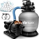 tillvex Sandfilteranlage mit Pumpe Grau Filteranlage Sandfilter Filterkessel Pool Filterpumpe Poolfilter