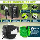 tillvex Schlauchtrommel Wasser 20+2m Schwarz mit Wandhalterung + Tragegriff | Schlauchaufroller mit Handbrause und Gartenschlauch | 180� Schwenkbar | Wand-Schlauchbox mit Aufroll-Automatik
