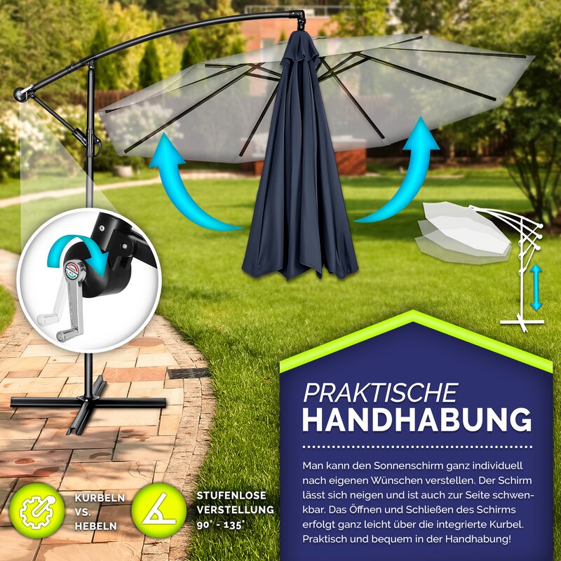 tillvex Sonnenschirm NavyBlau Ø 3m Ampelschirm Gartenschirm Marktsch