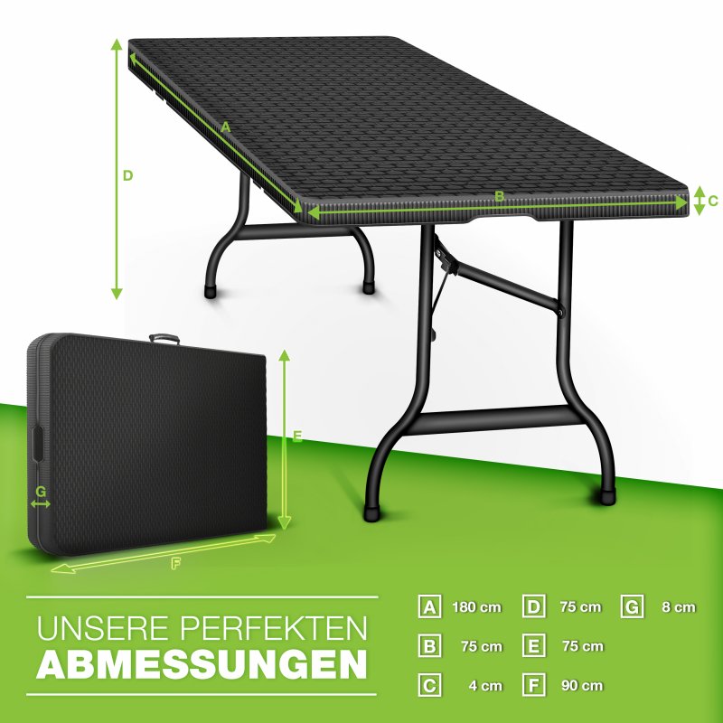 tillvex Gartentisch klappbar Rattan Optik 180x75cm Buffettisch mit